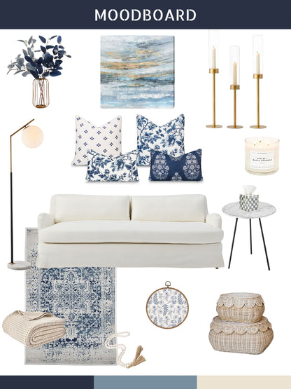 Rowena Indoor Outdoor Throw Pillow Cover, Small Squares, Neutral Navy, 20"x20"