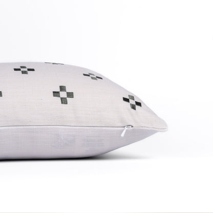 Rowena Indoor Outdoor Lumbar Pillow Cover, Small Squares, Neutral Green, 12"x20"