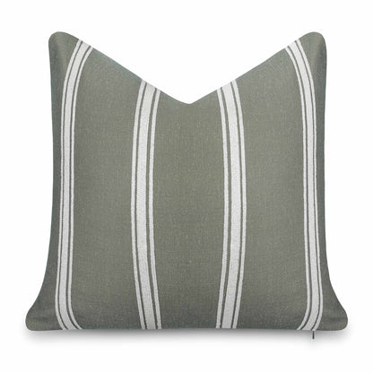 Elowen Indoor Outdoor Throw Pillow Cover, Stripes, Oliver Green White, 20"x20"