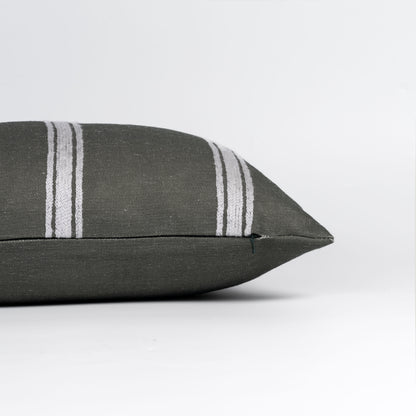 Elowen Indoor Outdoor Lumbar Pillow Cover, Stripes, Oliver Green White, 12"x20"