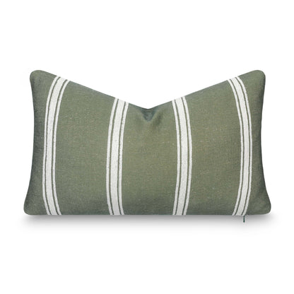 Elowen Indoor Outdoor Lumbar Pillow Cover, Stripes, Oliver Green White, 12"x20"