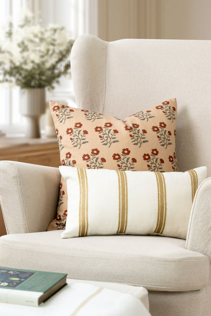 Elowen Indoor Outdoor Lumbar Pillow Cover, Stripes, Neutral Ivory Cream, 12"x20"