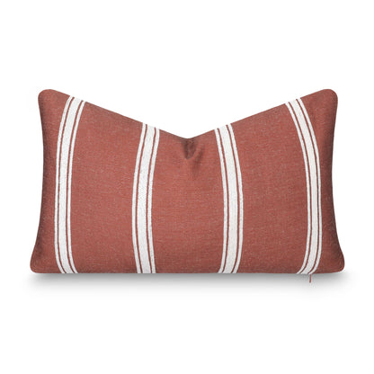 Elowen Indoor Outdoor Lumbar Pillow Cover, Stripes, Rust Orange White, 12"x20"