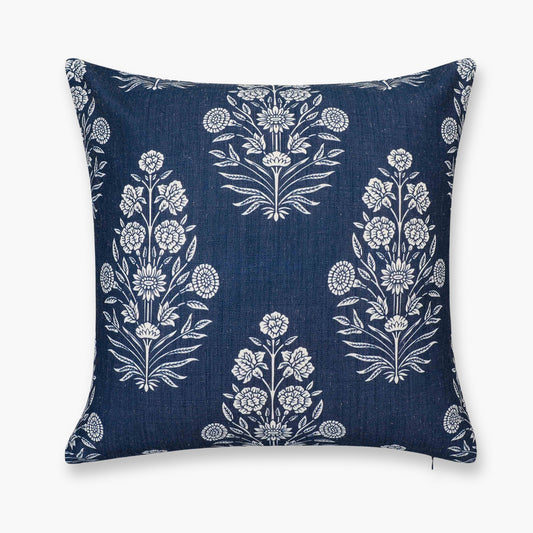 Calista Indoor Outdoor Throw Pillow Cover, Floral, Dark Navy, 20"x20"