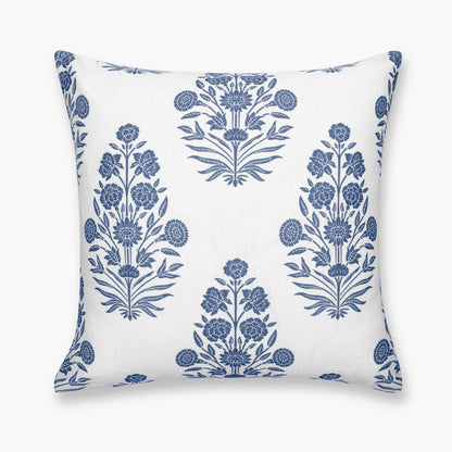 Calista Indoor Outdoor Throw Pillow Cover, Floral, Azure Blue, 20"x20"
