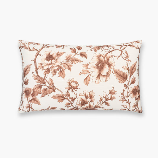 Jouel Indoor Outdoor Lumbar Pillow Cover, Vintage Chinoiserie Floral, Cocoa Brown, 12"x20"