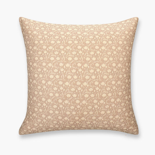 Alessia Indoor Outdoor Throw Pillow Cover, Botanical Flowers and Leaves, Ivory Cream Tan, 22"x22"