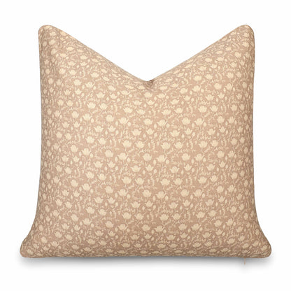 Alessia Indoor Outdoor Throw Pillow Cover, Botanical Flowers and Leaves, Ivory Cream Tan, 22"x22"