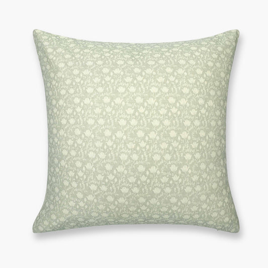 Alessia Indoor Outdoor Throw Pillow Cover, Botanical Flowers and Leaves, Light Green, 22"x22"