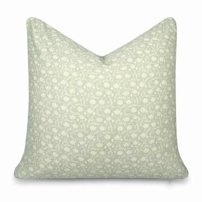 Alessia Indoor Outdoor Throw Pillow Cover, Botanical Flowers and Leaves, Light Green, 22"x22"