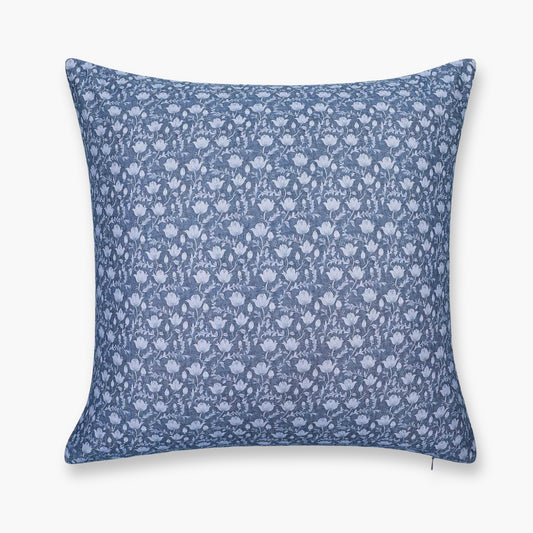 Alessia Indoor Outdoor Throw Pillow Cover, Botanical Flowers and Leaves, Azure Blue, 22"x22"