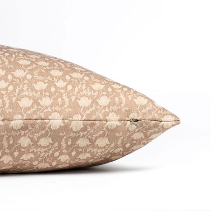 Alessia Indoor Outdoor Lumbar Pillow Cover, Botanical Flowers and Leaves, Ivory Cream Tan, 12"x20"