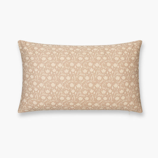 Alessia Indoor Outdoor Lumbar Pillow Cover, Botanical Flowers and Leaves, Ivory Cream Tan, 12"x20"