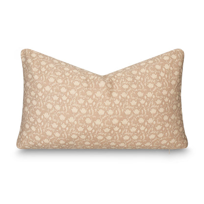 Alessia Indoor Outdoor Lumbar Pillow Cover, Botanical Flowers and Leaves, Ivory Cream Tan, 12"x20"