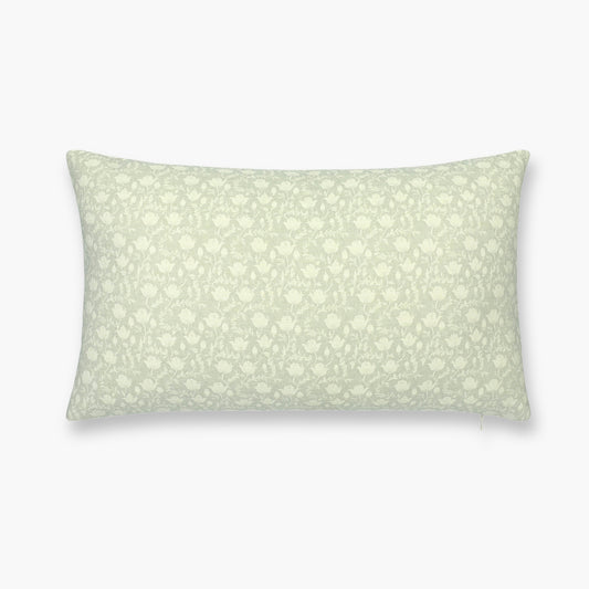 Alessia Indoor Outdoor Lumbar Pillow Cover, Botanical Flowers and Leaves, Light Green, 12"x20"