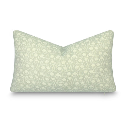 Alessia Indoor Outdoor Lumbar Pillow Cover, Botanical Flowers and Leaves, Light Green, 12"x20"