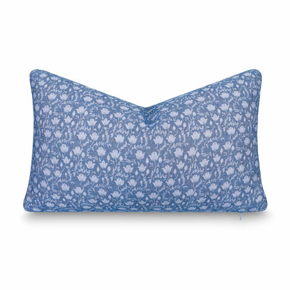 Alessia Indoor Outdoor Lumbar Pillow Cover, Botanical Flowers and Leaves, Azure Blue, 12"x20"