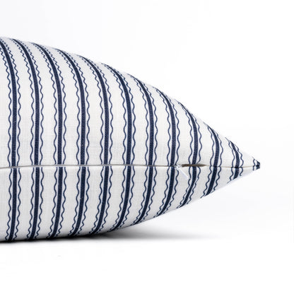 Liora Indoor Outdoor Throw Pillow Cover, Wave Stripes, Dark Navy, 22"x22"