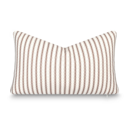 Liora Indoor Outdoor Lumbar Pillow Cover, Wave Stripes, Cocoa Brown, 12"x20"