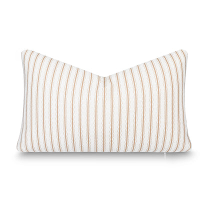 Liora Indoor Outdoor Lumbar Pillow Cover, Wave Stripes, Ivory Cream Tan, 12"x20"