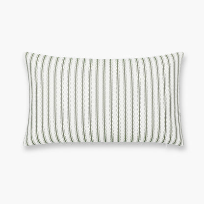 Liora Indoor Outdoor Lumbar Pillow Cover, Wave Stripes, Oliver Green, 12"x20"