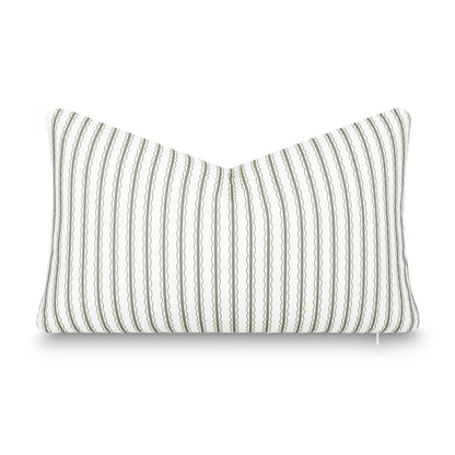 Liora Indoor Outdoor Lumbar Pillow Cover, Wave Stripes, Oliver Green, 12"x20"