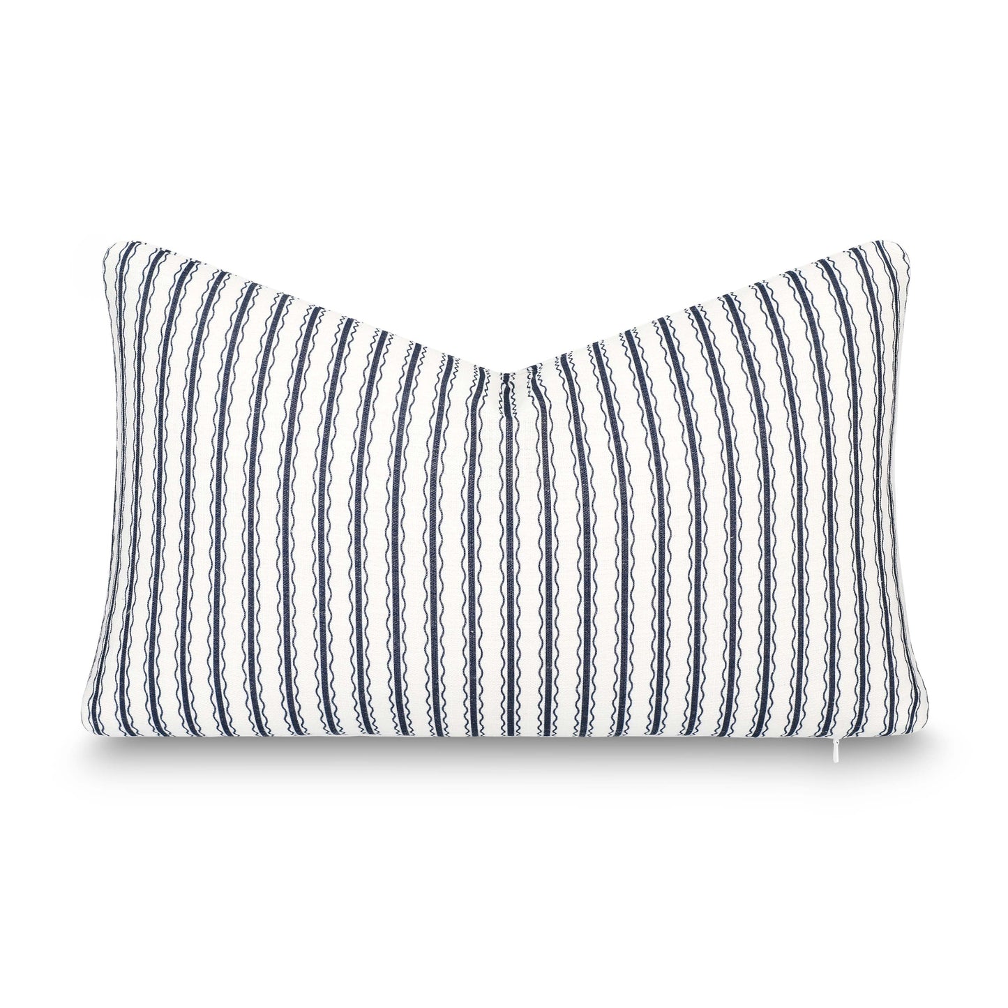 Liora Indoor Outdoor Lumbar Pillow Cover, Wave Stripes, Dark Navy, 12"x20"