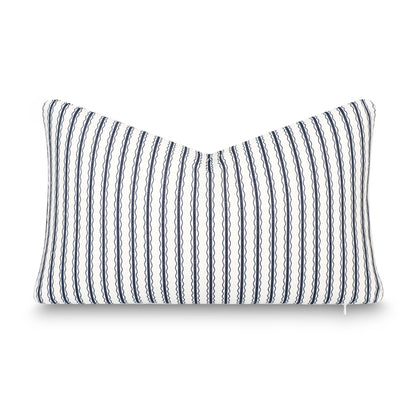 Liora Indoor Outdoor Lumbar Pillow Cover, Wave Stripes, Dark Navy, 12"x20"