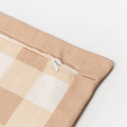 Sophie Indoor Outdoor Throw Pillow Cover, Gingham, Ivory Cream Tan, 22"x22"