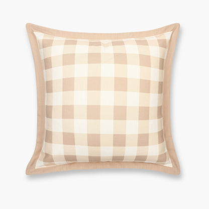 Sophie Indoor Outdoor Throw Pillow Cover, Gingham, Ivory Cream Tan, 22"x22"