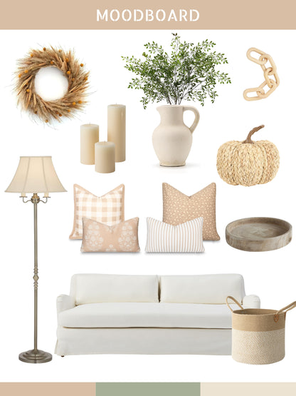 Sophie Indoor Outdoor Throw Pillow Cover, Gingham, Ivory Cream Tan, 22"x22"