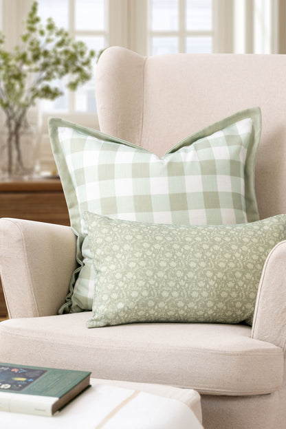 Sophie Indoor Outdoor Throw Pillow Cover, Gingham, Light Green, 22"x22"