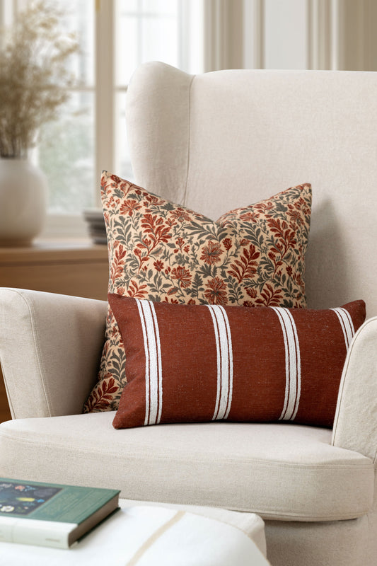 Auvin Indoor Outdoor Throw Pillow Cover, Sketch Botanical Flowers and Leaves, Rust Orange, 20"x20"