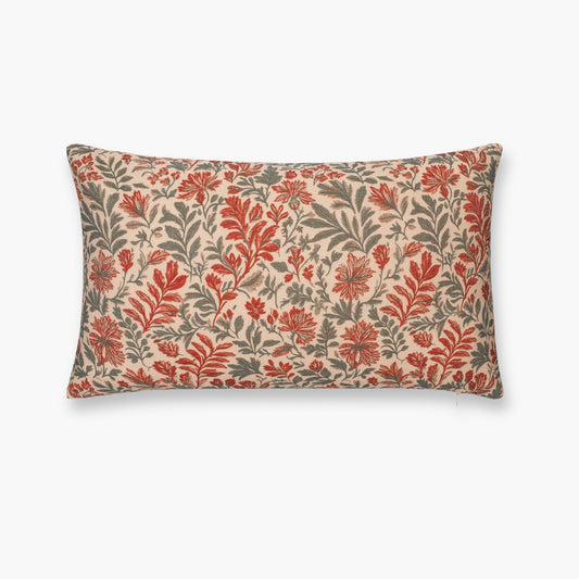 Auvin Indoor Outdoor Lumbar Pillow Cover, Sketch Botanical Flowers and Leaves, Rust Orange, 12"x20"
