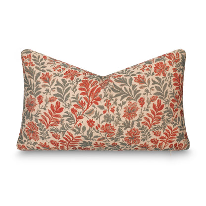 Auvin Indoor Outdoor Lumbar Pillow Cover, Sketch Botanical Flowers and Leaves, Rust Orange, 12"x20"