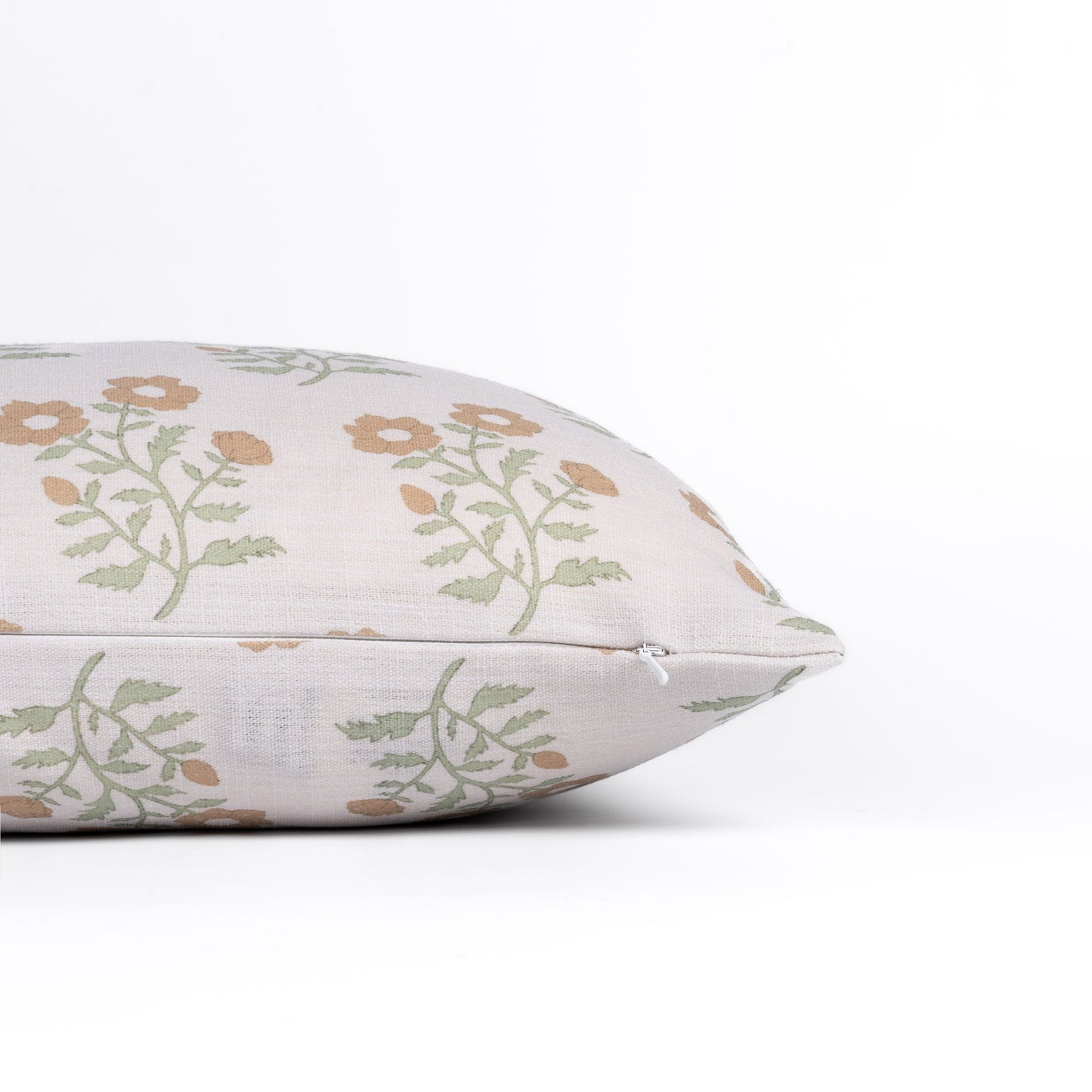 Virel Indoor Outdoor Throw Pillow Cover, Block Painting Flowers, Ivory Cream Tan Green, 20"x20"