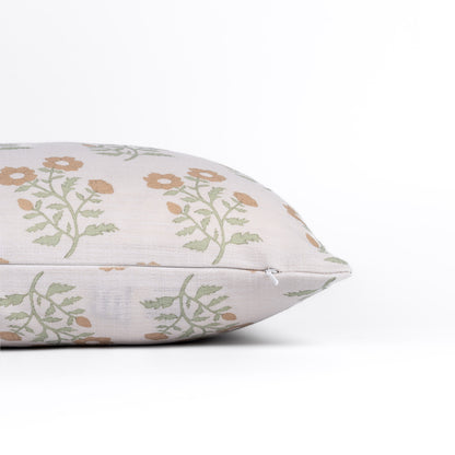 Virel Indoor Outdoor Throw Pillow Cover, Block Painting Flowers, Ivory Cream Tan Green, 20"x20"