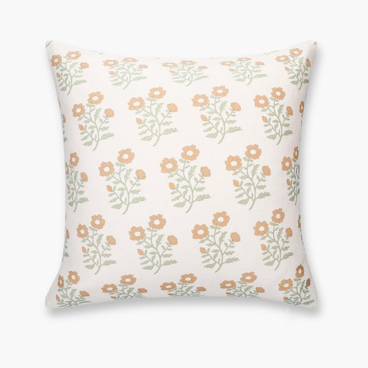Virel Indoor Outdoor Throw Pillow Cover, Block Painting Flowers, Ivory Cream Tan Green, 20"x20"