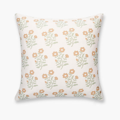 Virel Indoor Outdoor Throw Pillow Cover, Block Painting Flowers, Ivory Cream Tan Green, 20"x20"