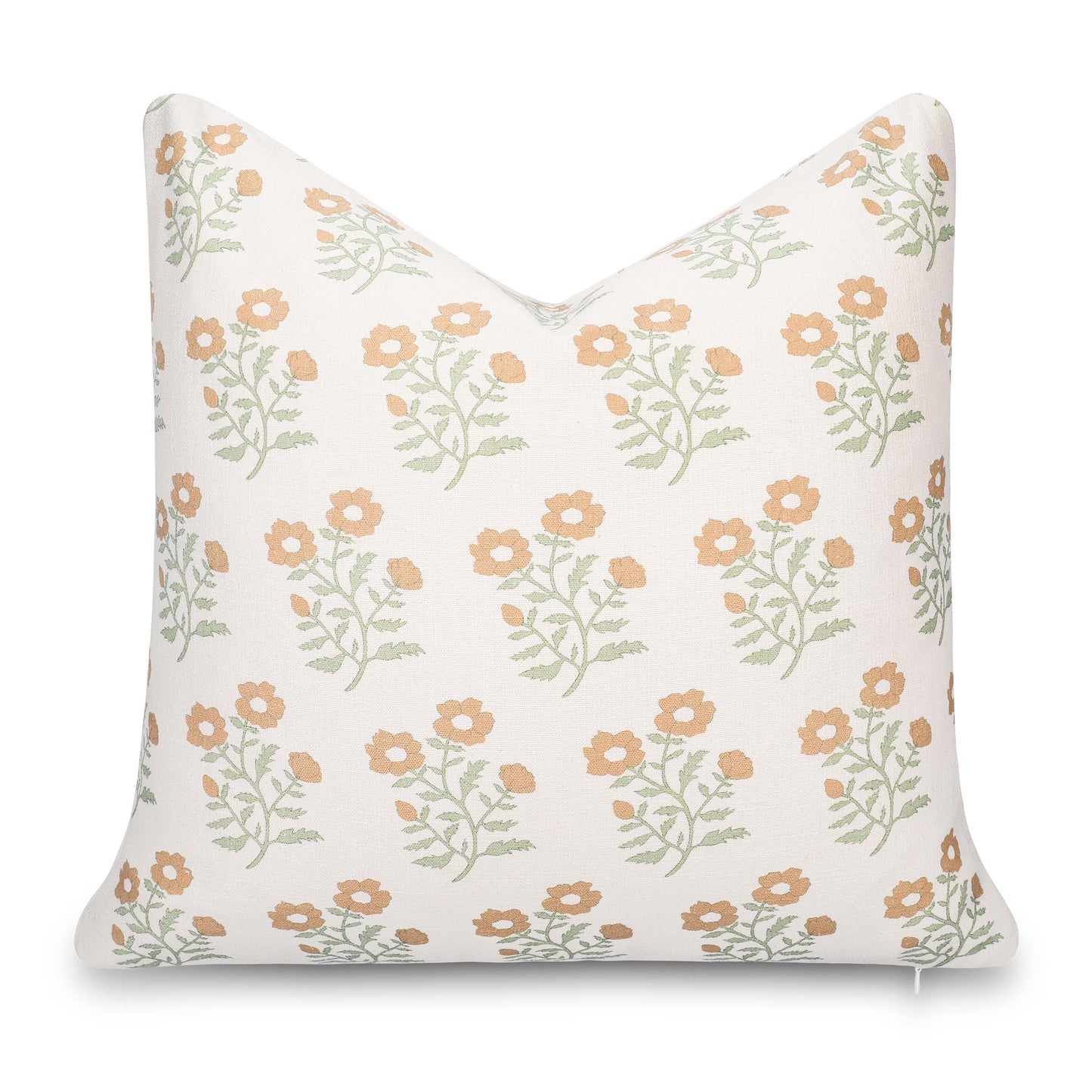 Virel Indoor Outdoor Throw Pillow Cover, Block Painting Flowers, Ivory Cream Tan Green, 20"x20"