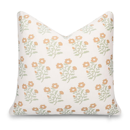 Virel Indoor Outdoor Throw Pillow Cover, Block Painting Flowers, Ivory Cream Tan Green, 20"x20"
