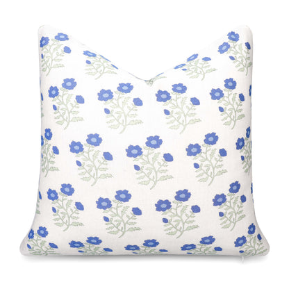 Virel Indoor Outdoor Throw Pillow Cover, Block Painting Flowers, Azure Blue Green, 20"x20"