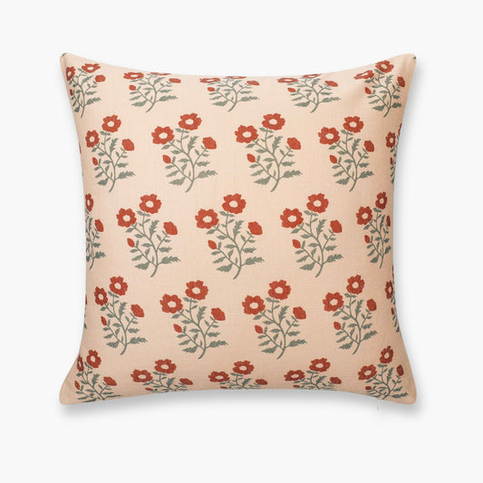 Virel Indoor Outdoor Throw Pillow Cover, Block Painting Flowers, Rust Orange Green, 20"x20"