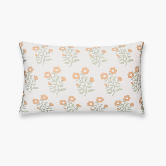 Virel Indoor Outdoor Lumbar Pillow Cover, Block Painting Flowers, Ivory Cream Tan Green, 12"x20"