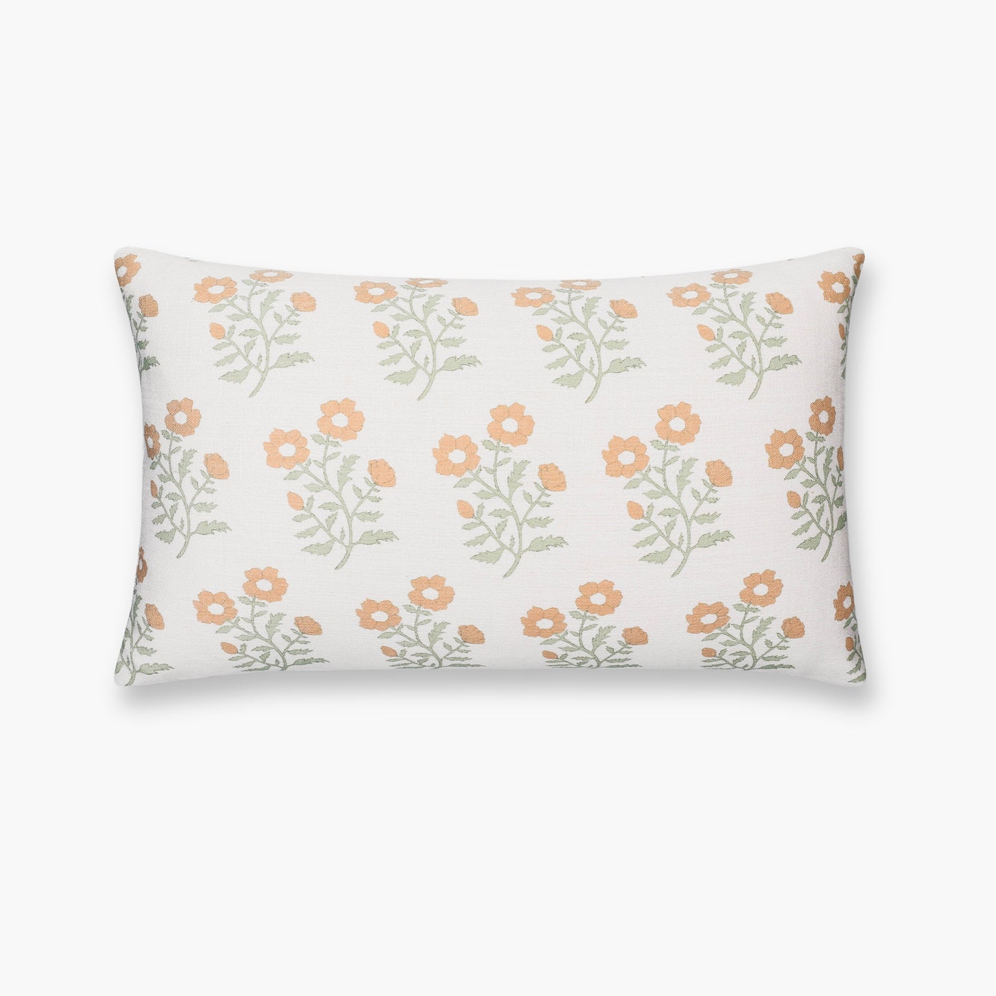Virel Indoor Outdoor Lumbar Pillow Cover, Block Painting Flowers, Ivory Cream Tan Green, 12"x20"