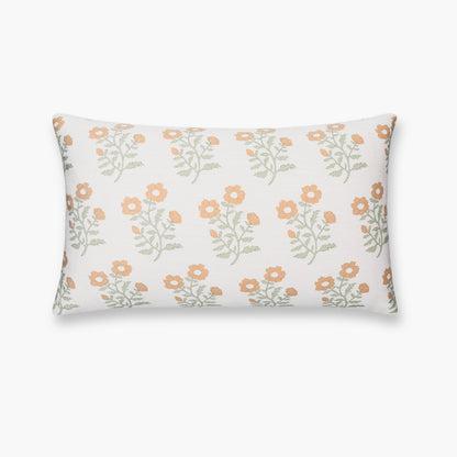 Virel Indoor Outdoor Lumbar Pillow Cover, Block Painting Flowers, Ivory Cream Tan Green, 12"x20"
