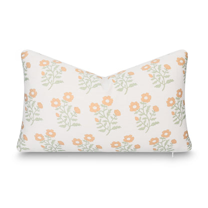 Virel Indoor Outdoor Lumbar Pillow Cover, Block Painting Flowers, Ivory Cream Tan Green, 12"x20"
