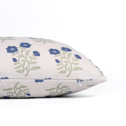 Virel Indoor Outdoor Lumbar Pillow Cover, Block Painting Flowers, Azure Blue Green, 12"x20"
