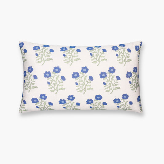 Virel Indoor Outdoor Lumbar Pillow Cover, Block Painting Flowers, Azure Blue Green, 12"x20"