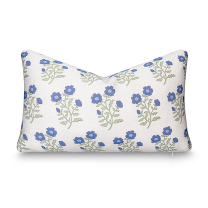 Virel Indoor Outdoor Lumbar Pillow Cover, Block Painting Flowers, Azure Blue Green, 12"x20"